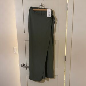 Zara Olive Wrap Maxi Skirt with Side Tie